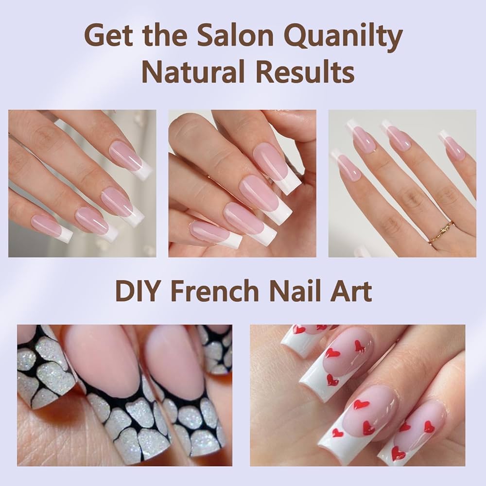 ShesColor French Gel Nail Tips, 150Pcs French Tip Press on Nails Long Square Pink