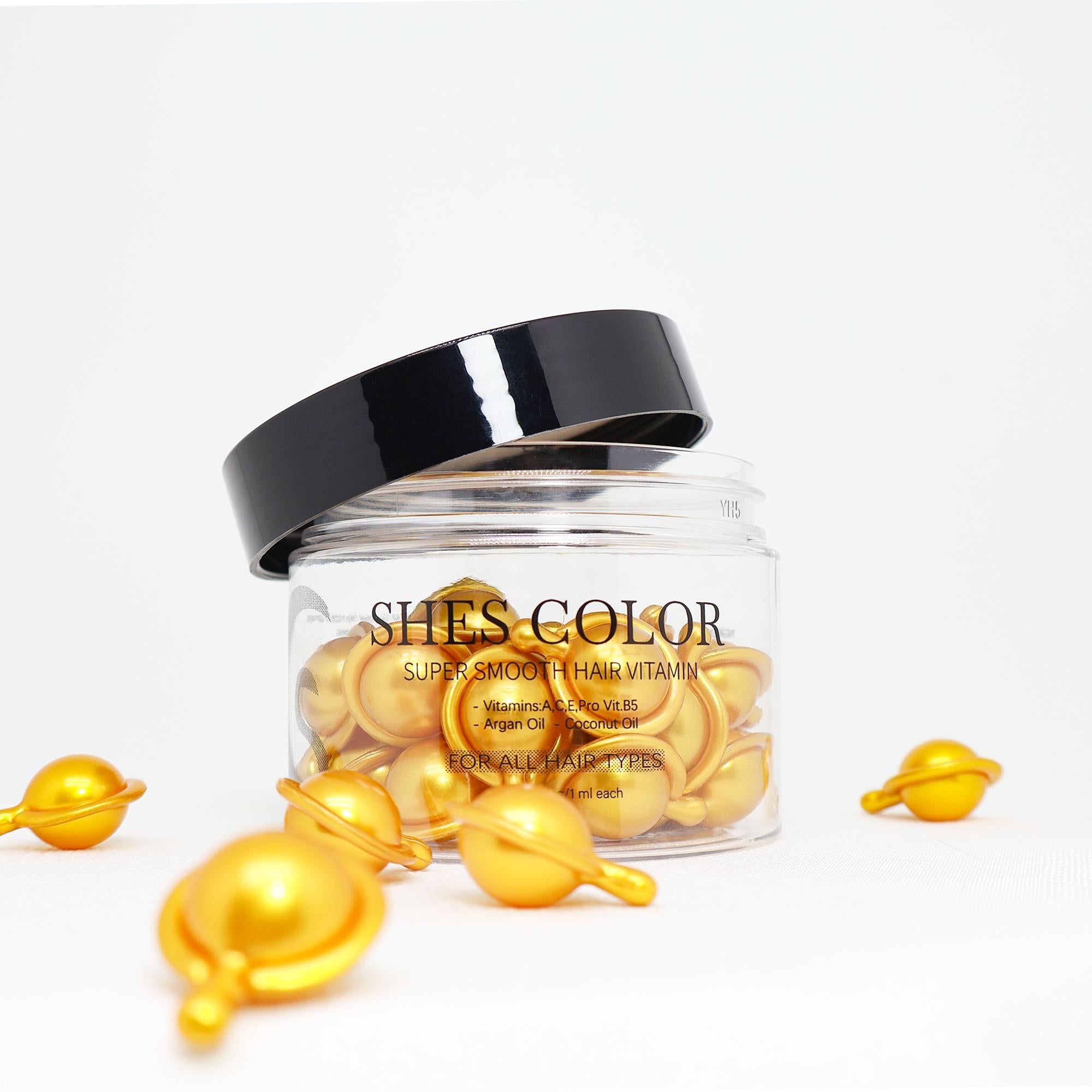 SHES COLOR Super Smooth Hair Vitamin Capsules – Leave-In Frizz Control Hair Oil with Argan & Coconut Oil, 40 Capsules