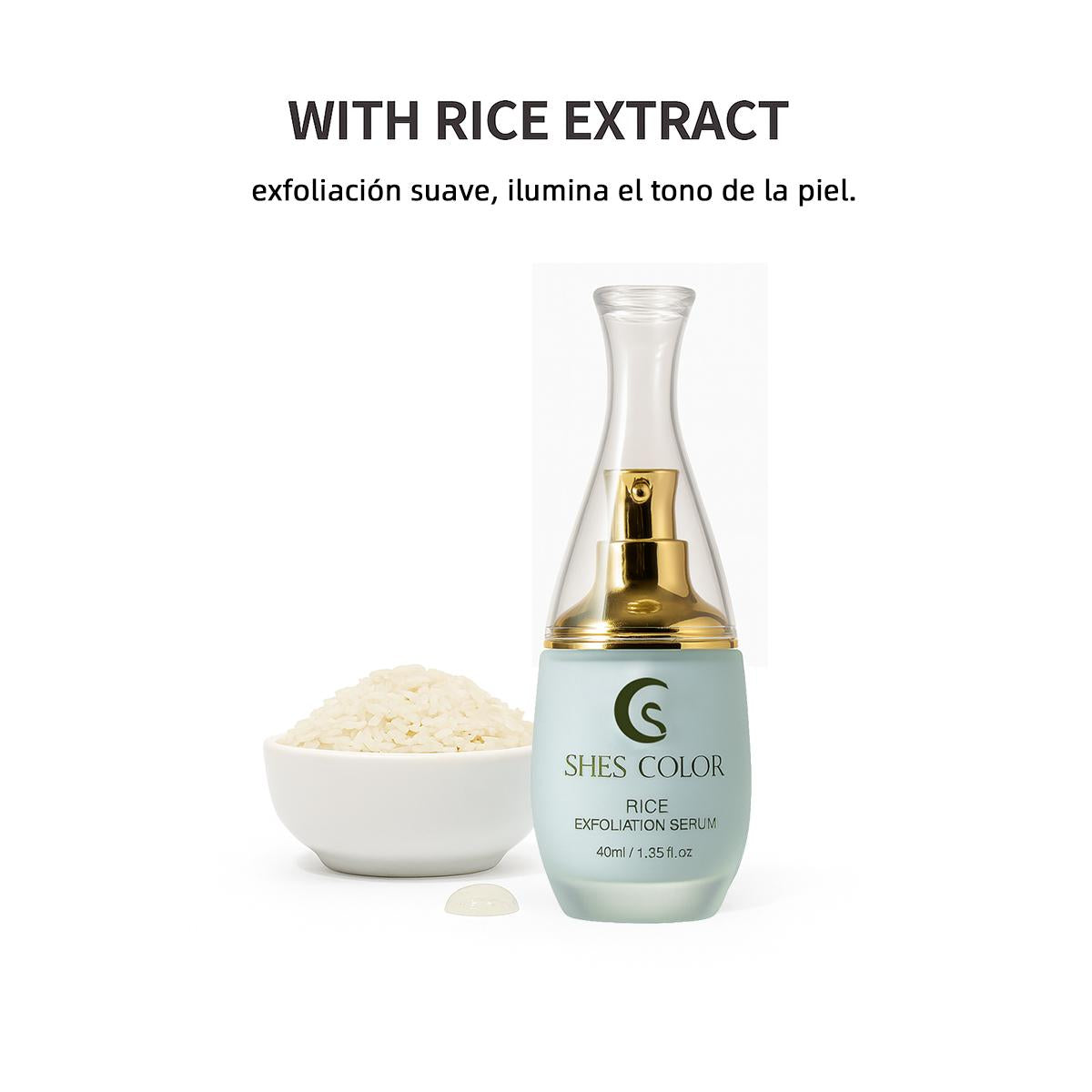 SHES COLOR Rice Exfoliation Serum – Rice Bran Water & Niacinamide Gentle Peeling Serum, 40ml