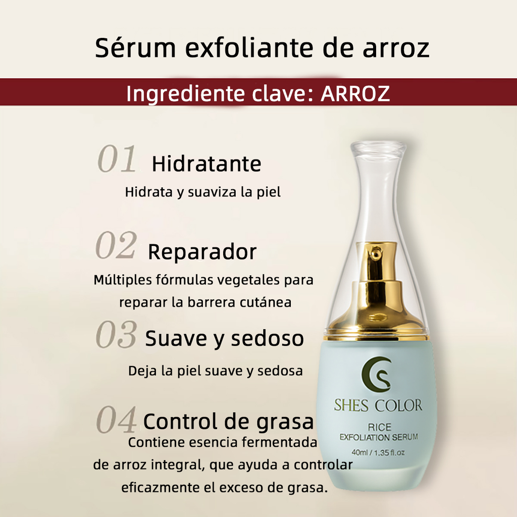 SHES COLOR Rice Exfoliation Serum – Rice Bran Water & Niacinamide Gentle Peeling Serum, 40ml