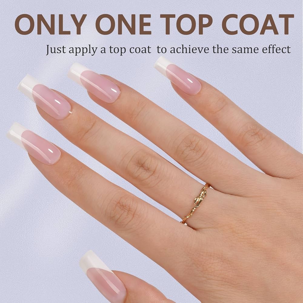 ShesColor French Gel Nail Tips, 150Pcs French Tip Press on Nails Long Square Pink