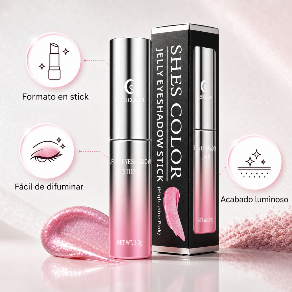 SHES COLOR Jelly Eyeshadow Stick – High-Shine Shimmer Cream Eyeshadow, 3.5g