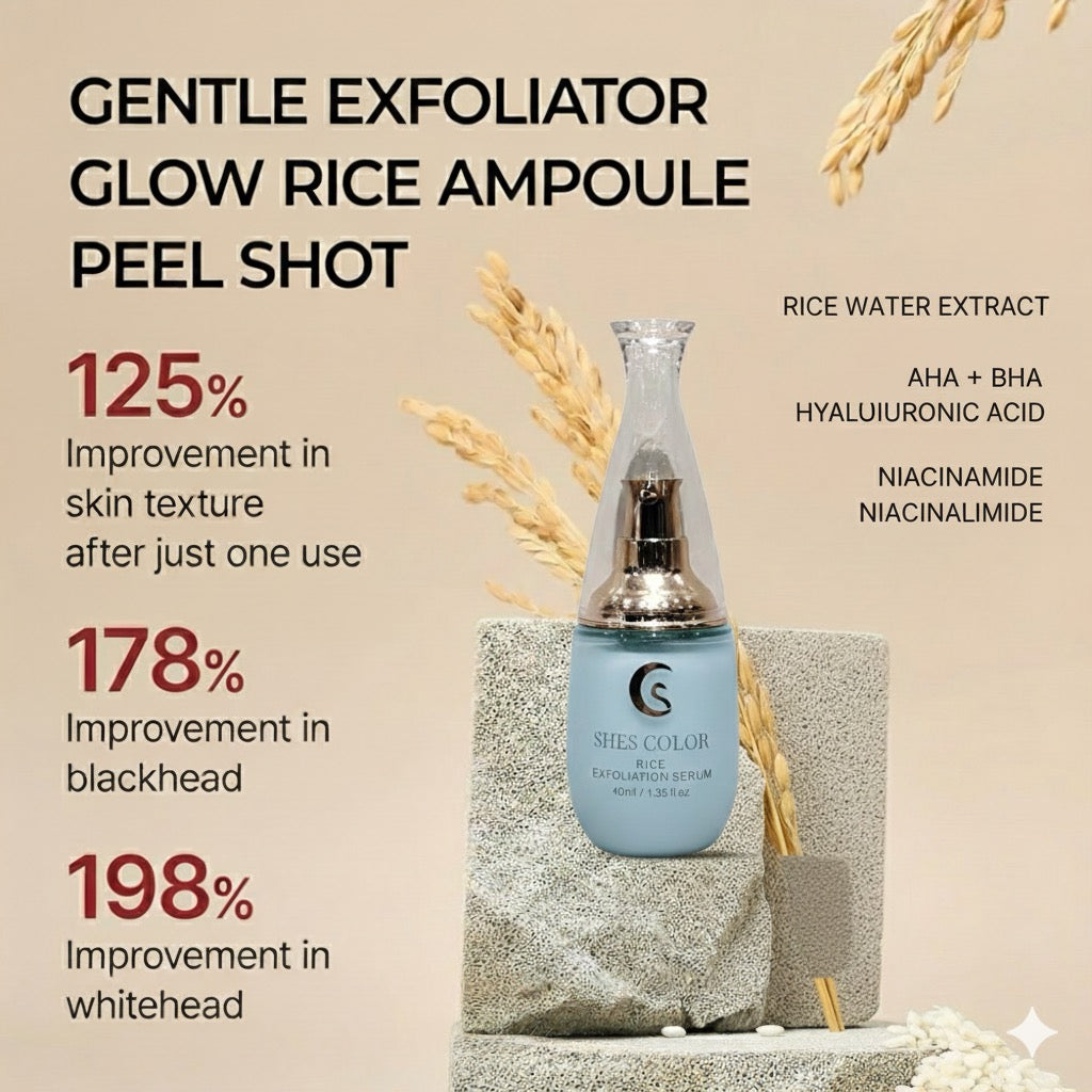 SHES COLOR Rice Exfoliation Serum – Rice Bran Water & Niacinamide Gentle Peeling Serum, 40ml