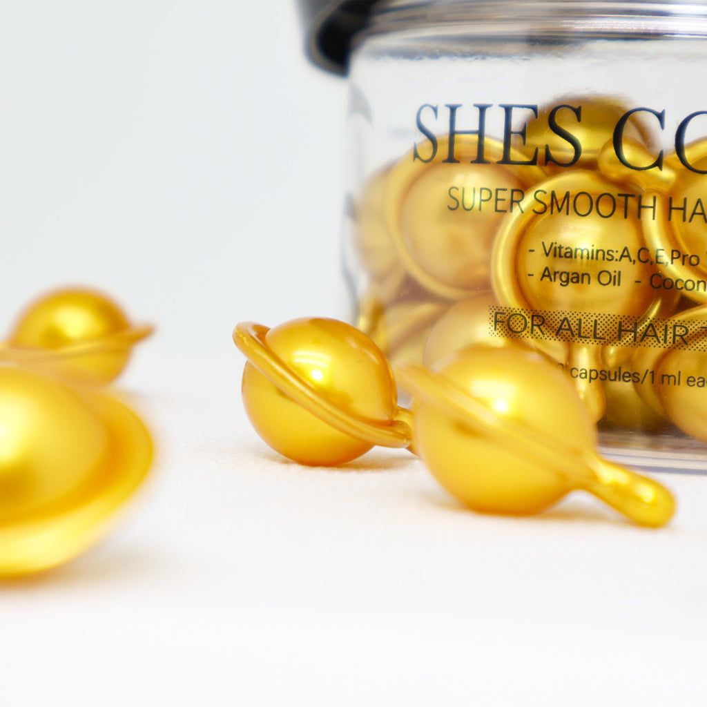 SHES COLOR Super Smooth Hair Vitamin Capsules – Leave-In Frizz Control Hair Oil with Argan & Coconut Oil, 40 Capsules