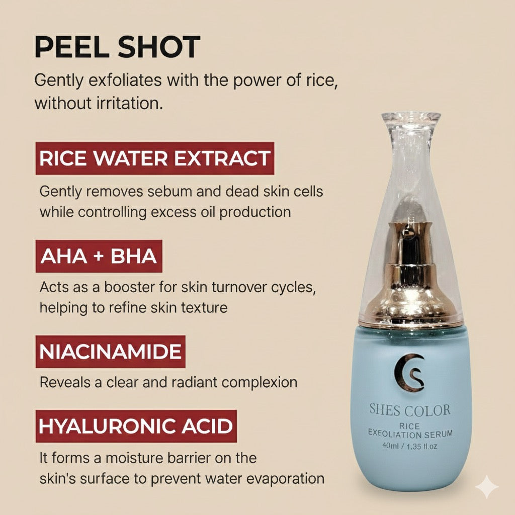SHES COLOR Rice Exfoliation Serum – Rice Bran Water & Niacinamide Gentle Peeling Serum, 40ml