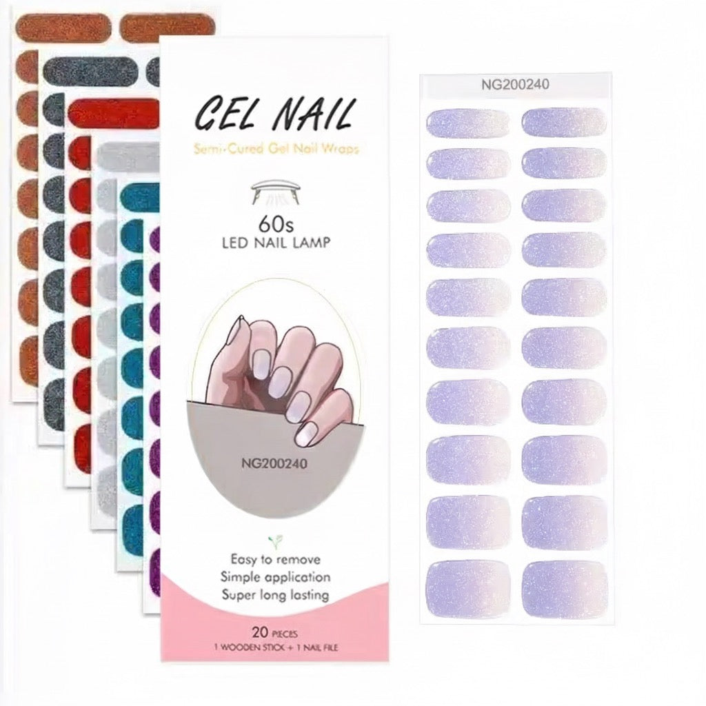ShesColor Uv Gel Hot Selling Long Lasting Full Gel Nail Sticker Semi Cured Gel Nail Wraps Press On Nails
