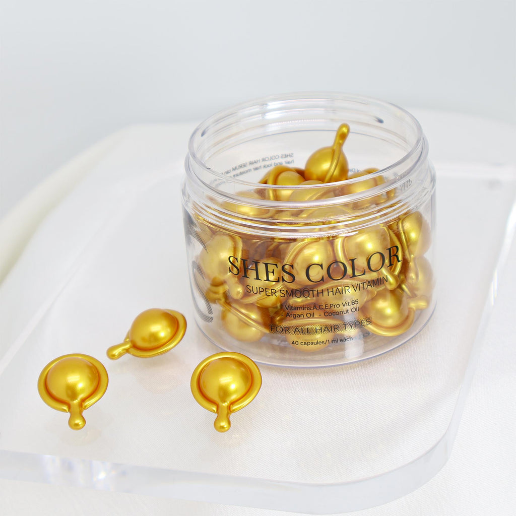 SHES COLOR Super Smooth Hair Vitamin Capsules – Leave-In Frizz Control Hair Oil with Argan & Coconut Oil, 40 Capsules