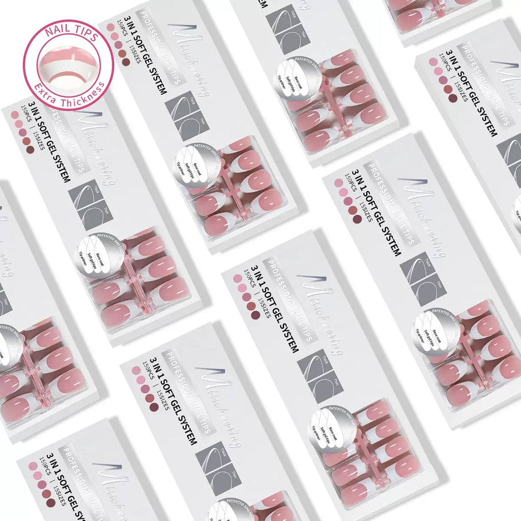 ShesColor French Gel Nail Tips, 150Pcs French Tip Press on Nails Long Square Pink