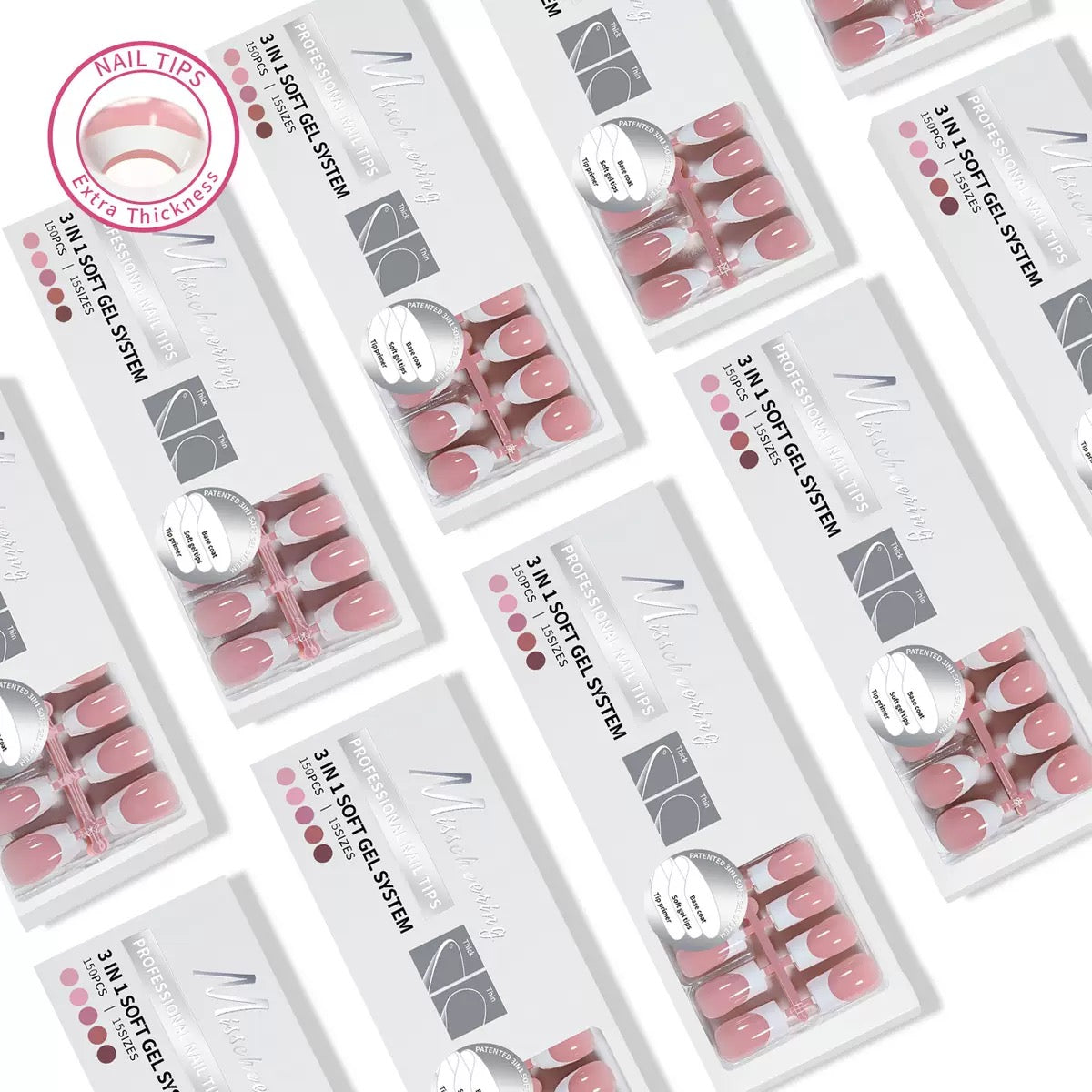 ShesColor French Gel Nail Tips, 150Pcs French Tip Press on Nails Long Square Pink