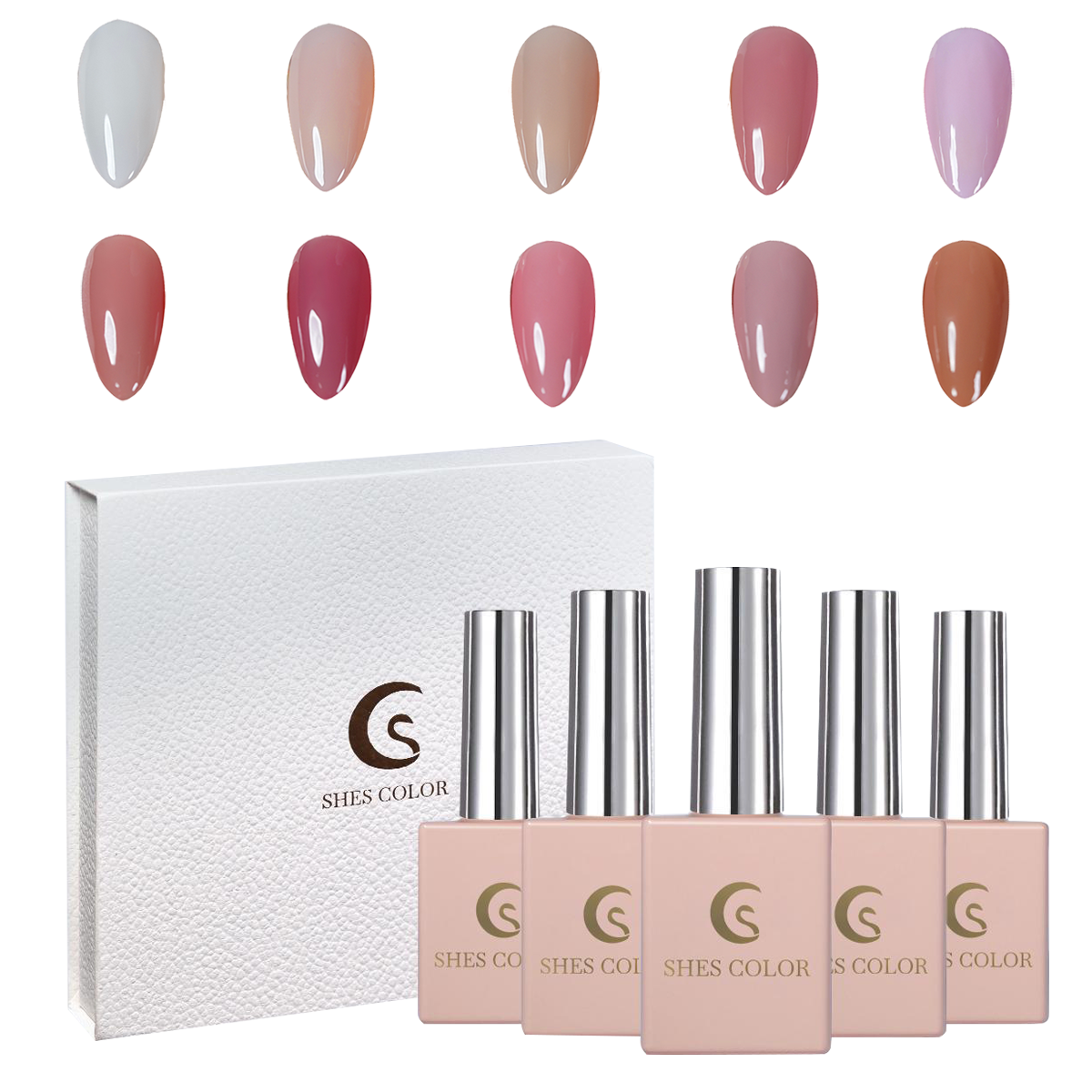 ShesColor 10 PCS Gel Nail Polish Set-10 Colors Gel Polish Kit Base Coat Glossy Matte and Glitter Top Coat Nail Polish Set Green Blue Red Pink Collection Gifts for Women