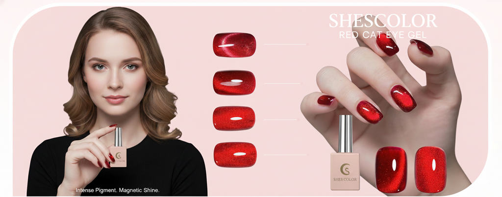 ShesColor 12ml 3 Pcs a Set Red Cat Eye Gel Nail Polish
