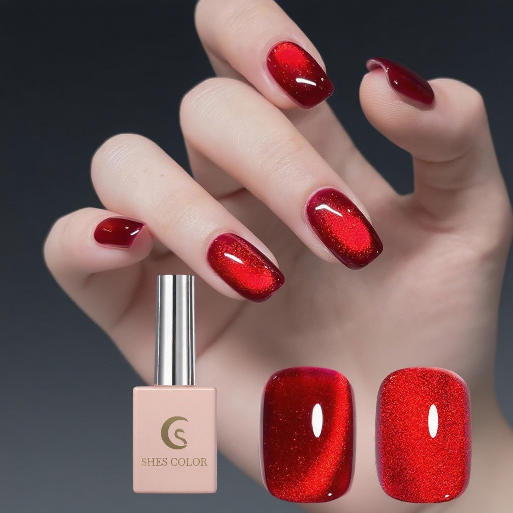 ShesColor 12ml 3 Pcs a Set Red Cat Eye Gel Nail Polish