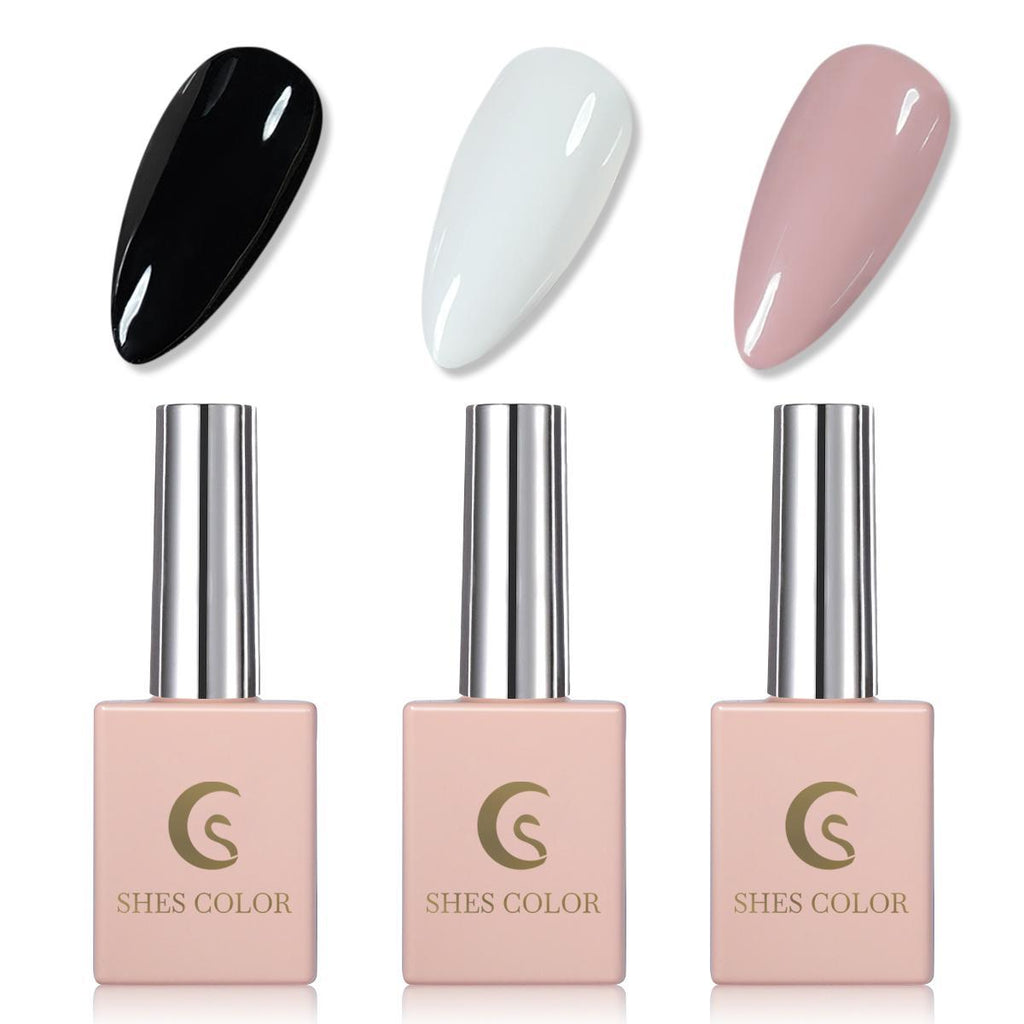 ShesColor 3 PCS Gel Nail Polish Set-Red White Pink Black Colors Gel Polish Kit