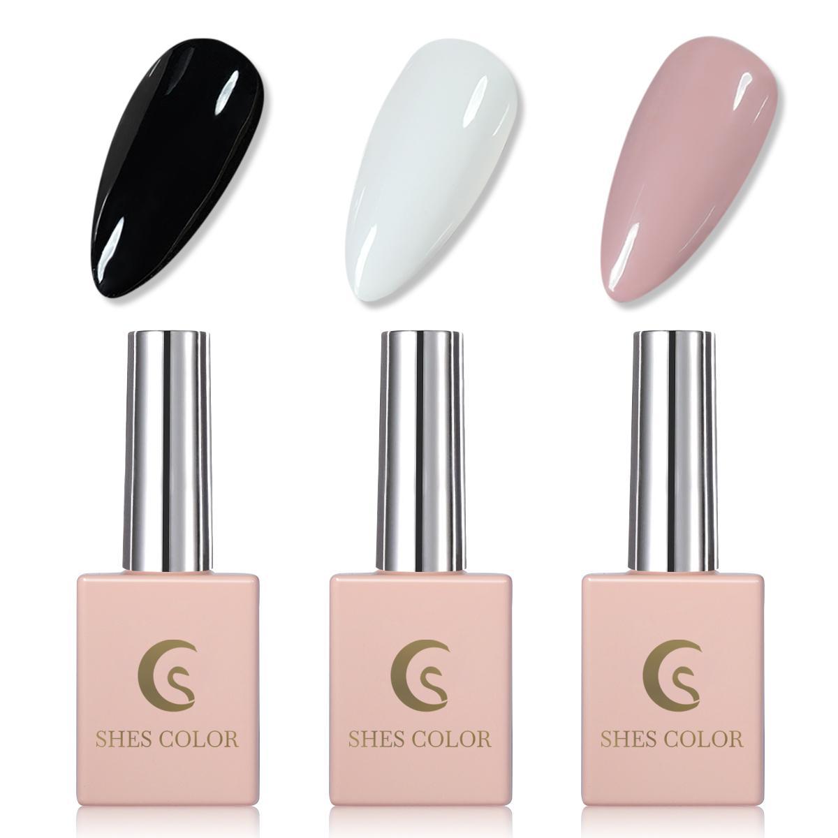 ShesColor 3 PCS Gel Nail Polish Set-Red White Pink Black Colors Gel Polish Kit